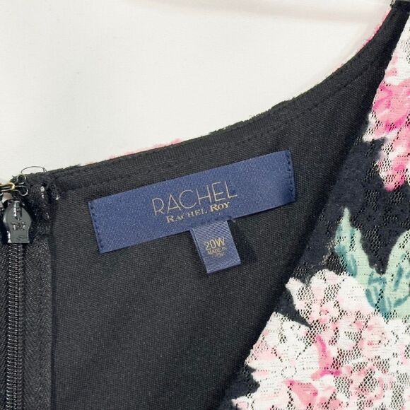 Rachel‎ Roy Plus Size 20W Dress Midi Ruffle Bell Sleeve Floral Black Pink 383 - Picture 9 of 12